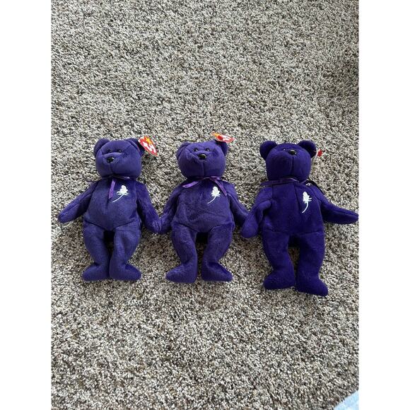 LOT 1997 Princess Diana Ty Original Beanie Baby Purple Bear